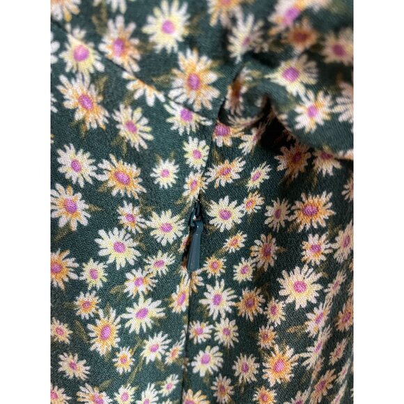 American Eagle Green Floral Mini Dress With Puff Sleeves Back Tie & Zipper Sz M - Picture 8 of 16